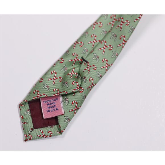 Vineyard Vines Christmas Green Candy Canes Holly Silk Necktie Tie - Picture 6 of 6
